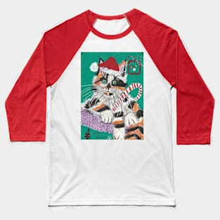Christmas Calico cat kitten art Baseball T-Shirt